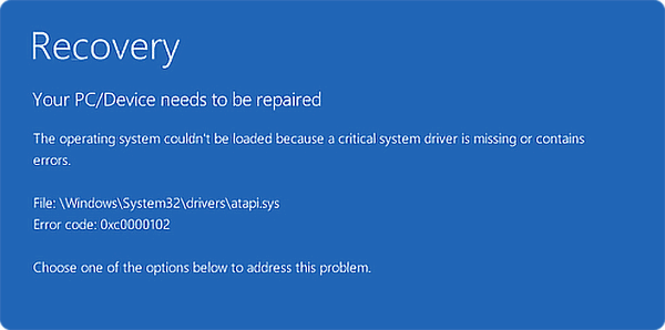 Ошибка 0xc0000102 при загрузке Windows