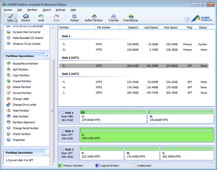 Программа для работы с разделами Aomei Partition Assistant