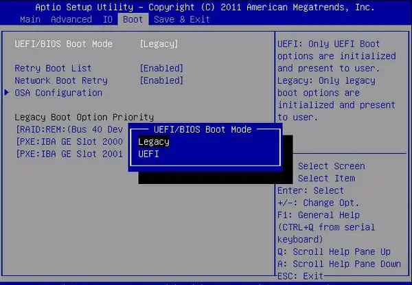 Boot Mode в БИОС