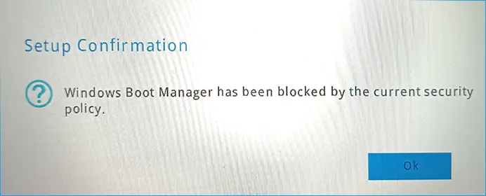 Сообщение об ошибке Windows Boot Manager has been blocked by the current security policy
