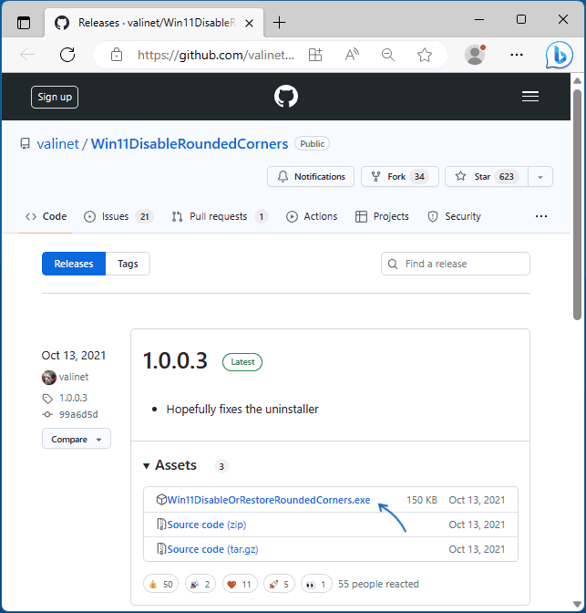 Скачать утилиту win11disableroundedcorners