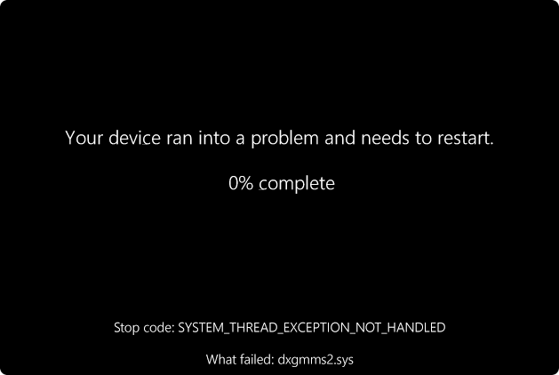Пример сбоя dxgmms2.sys в Windows