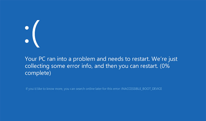 Синий экран INACCESSIBLE BOOT DEVICE при загрузке Windows 11