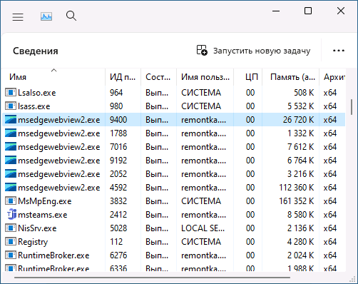 Процессы Microsoft dge WebView2