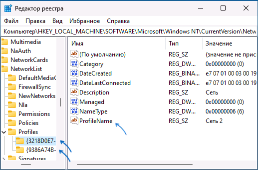 Сетевые профили в реестре Windows