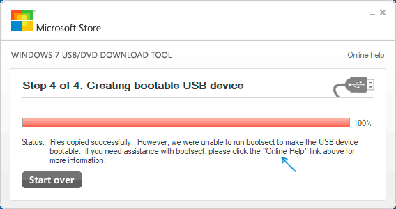 Загрузочная флешка Windows 7 создана в USB DVD Download Tool