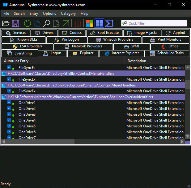 Управление автозагрузкой в Sysinternals Autoruns