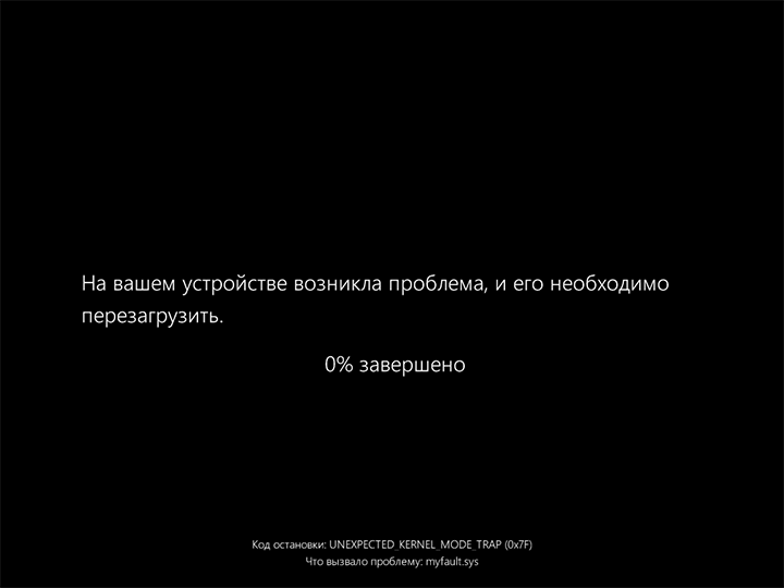 Пример экрана UNEXPECTED KERNEL MODE TRAP в Windows 11