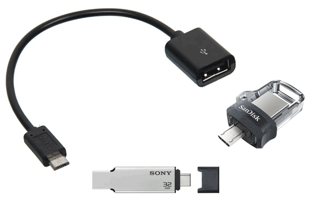 OTG cable and flash drives with the ability to connect to a smartphone