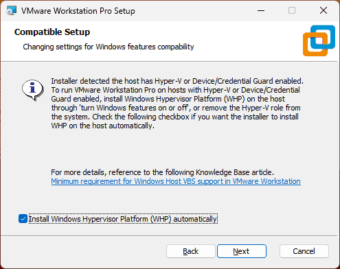 Установка VMware на компьютере с Hyper-V