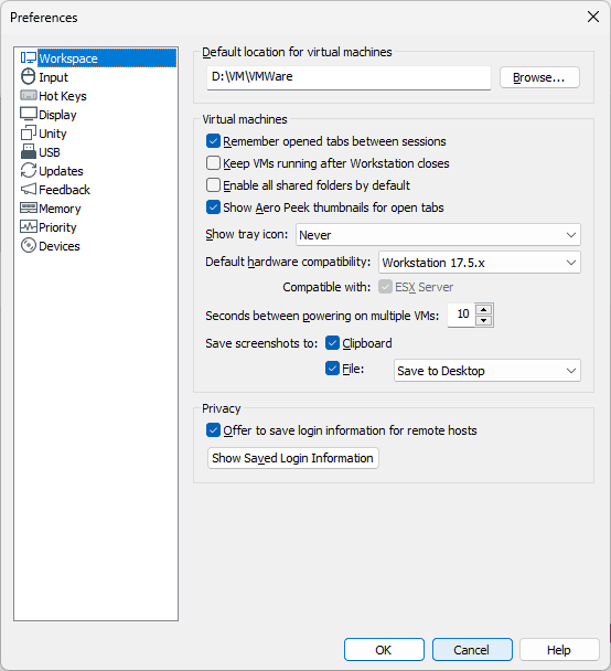 Настройки VMware Workstation Pro