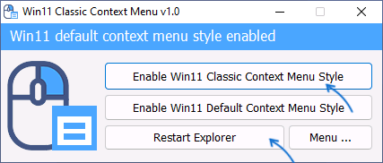 Включение старого контекстного меню в программе Win11 Classic Context Menu