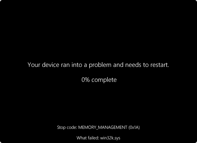 Пример сбоя win32k.sys в Windows 11