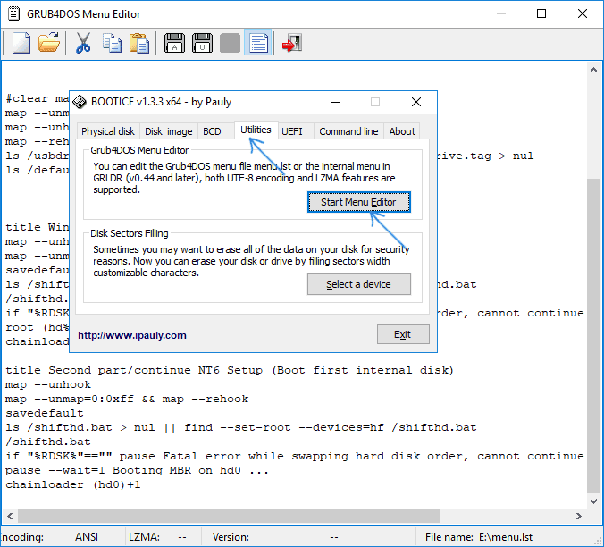 Редактор меню. Grub4dos menu. Grub4dos меню. SMBB grub4dos menu что это. WINSETUPFROMUSB ошибка Error.